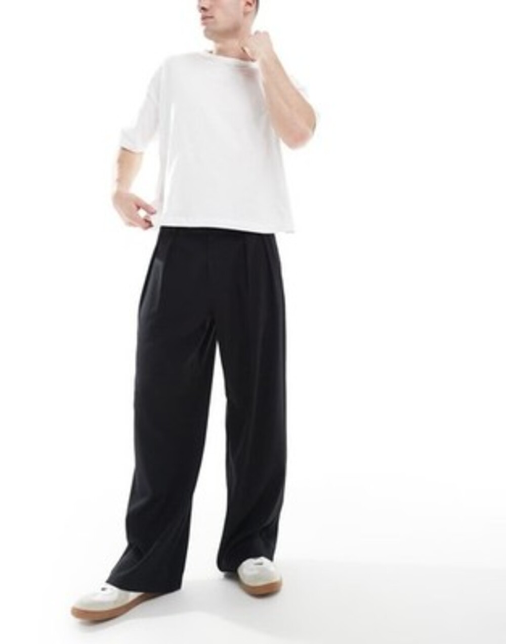 Cotton On Super Baggy Pleated Pants Men's 34 Black Solid Button Zip Closure